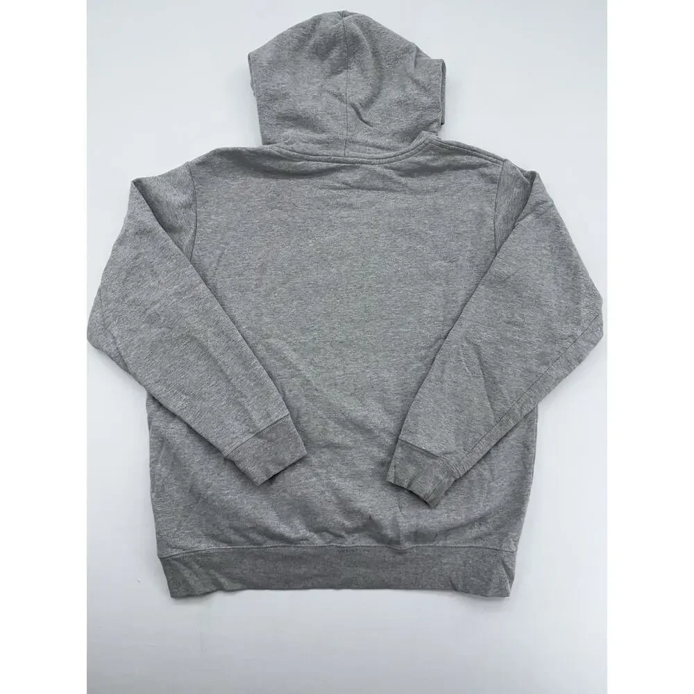 Mens The North Face Fleece Hoodie Size Large Gray Spellout Logo Drawstring EUC